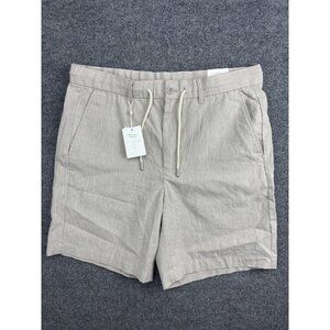 Porter & Ash Shorts Mens XL Beige Striped Linen Blend Chino Drawstring 9 Inseam